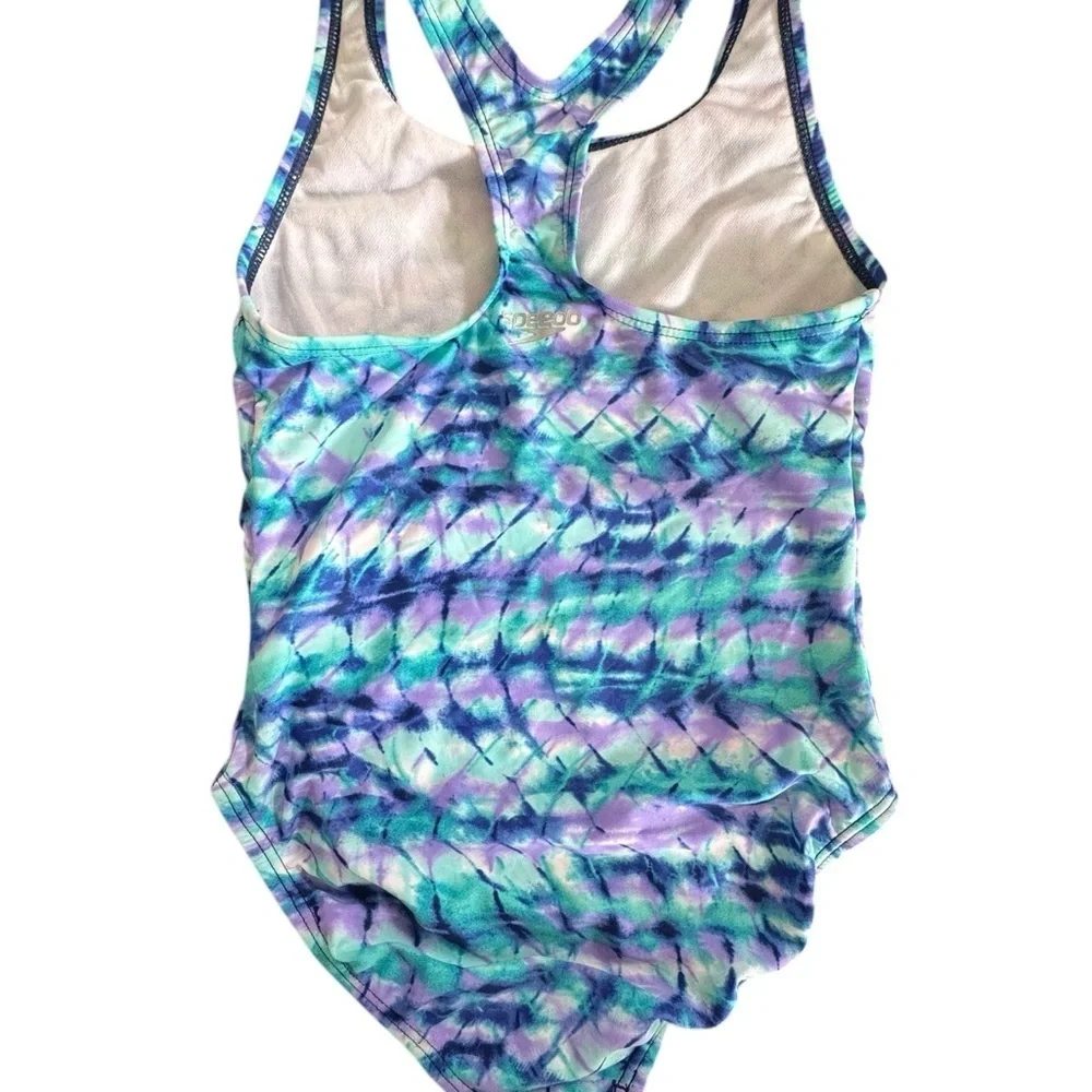 Speedo Girls Youth Tie Dye One Piece Swimsuit Size M Aqua Purple